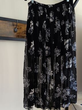 Black Floral Maxi Skirt - Lightweight Flowing Women's Skirt